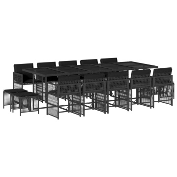 Set mobilier de grădină cu perne, 15 piese, negru, poliratan - Img 2