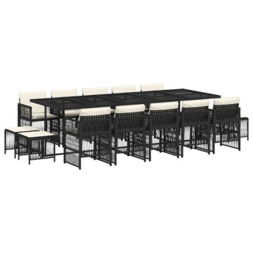 Set mobilier de grădină cu perne, 15 piese, negru, poliratan - Img 2