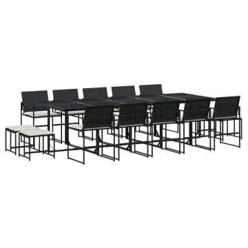 Set mobilier de grădină cu perne, 15 piese, negru, poliratan - Img 2