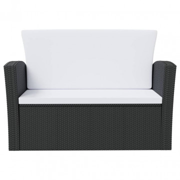 Set mobilier de grădină cu perne, 16 piese, negru, poliratan - Img 5