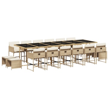 Set mobilier de grădină cu perne, 17 piese, bej, poliratan - Img 2