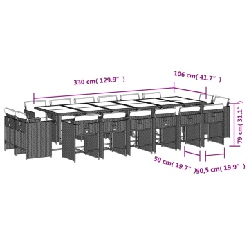Set mobilier de grădină cu perne 17 piese gri deschis poliratan - Img 7