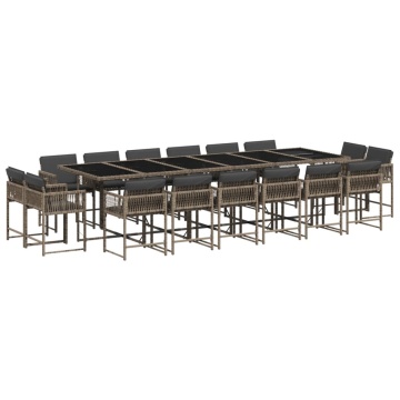 Set mobilier de grădină cu perne, 17 piese, gri, poliratan - Img 2