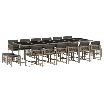 Set mobilier de grădină cu perne, 17 piese, gri, poliratan - Img 2