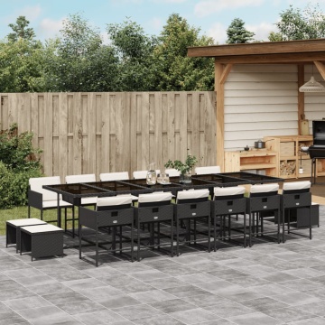 Set mobilier de grădină cu perne, 17 piese, negru, poliratan - Img 1