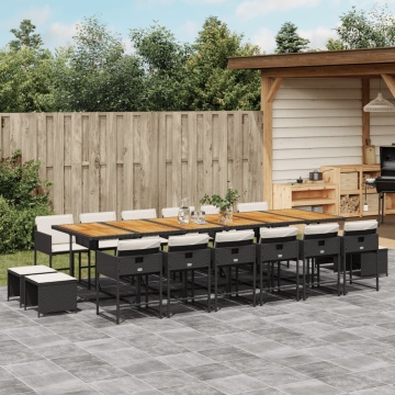 Set mobilier de grădină cu perne, 17 piese, negru, poliratan - Img 1