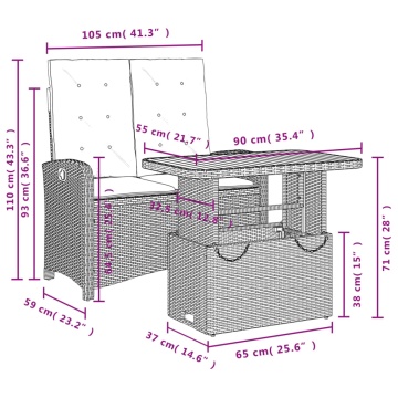 Set mobilier de grădină cu perne, 2 piese, gri, poliratan - Img 7