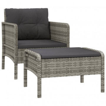 Set mobilier de grădină cu perne, 2 piese, gri, poliratan - Img 2