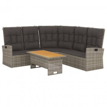 Set mobilier de grădină cu perne, 2 piese, gri, poliratan - Img 3
