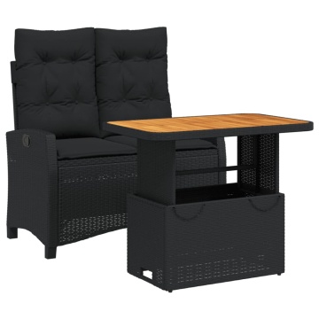 Set mobilier de grădină cu perne, 2 piese, negru, poliratan - Img 2