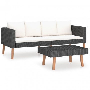 Set mobilier de grădină cu perne, 2 piese, negru, poliratan - Img 2