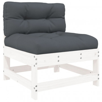 Set mobilier de grădină cu perne, 3 piese, alb, lemn masiv - Img 5