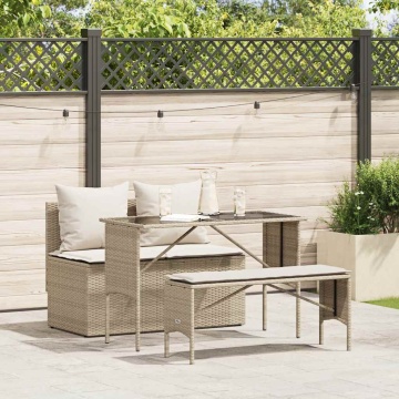 Set mobilier de grădină cu perne, 3 piese, bej, poliratan - Img 1