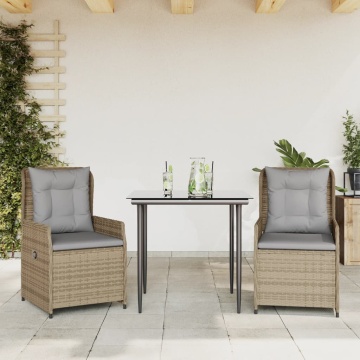 Set mobilier de grădină cu perne, 3 piese, bej, poliratan - Img 1