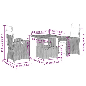 Set mobilier de grădină cu perne, 3 piese, bej, poliratan - Img 7