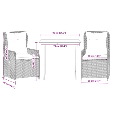 Set mobilier de grădină cu perne, 3 piese, bej, poliratan - Img 7