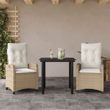 Set mobilier de grădină cu perne, 3 piese, bej, poliratan - Img 1
