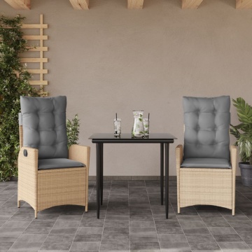 Set mobilier de grădină cu perne, 3 piese, bej, poliratan - Img 1