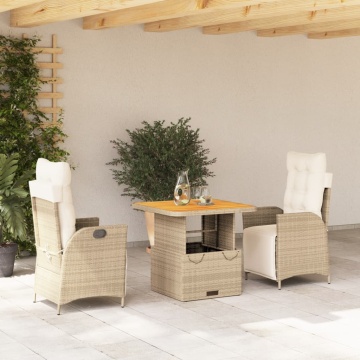 Set mobilier de grădină cu perne, 3 piese, bej, poliratan - Img 1