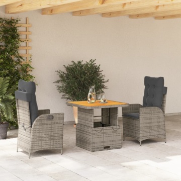 Set mobilier de grădină cu perne, 3 piese, gri, poliratan - Img 1