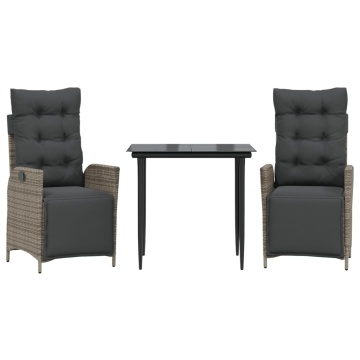Set mobilier de grădină cu perne, 3 piese, gri, poliratan - Img 2