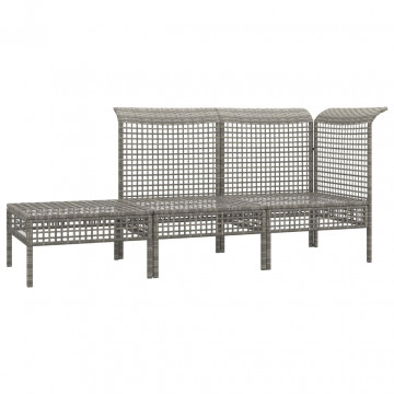 Set mobilier de grădină cu perne, 3 piese, gri, poliratan - Img 4