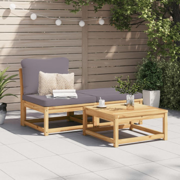 Set mobilier de grădină cu perne, 3 piese, lemn masiv acacia - Img 1