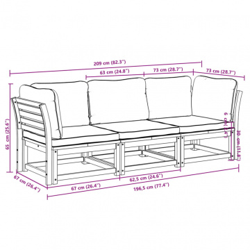 Set mobilier de grădină cu perne, 3 piese, lemn masiv acacia - Img 7