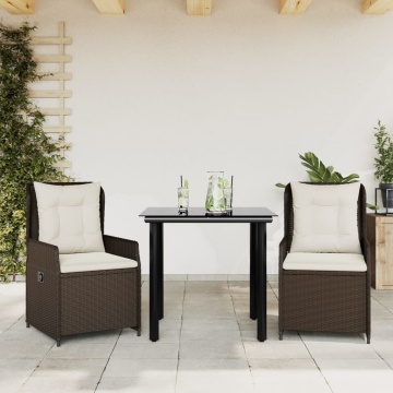 Set mobilier de grădină cu perne, 3 piese, maro, poliratan - Img 1