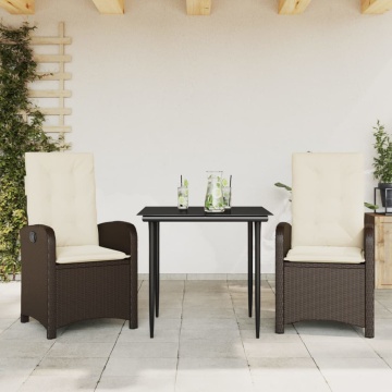 Set mobilier de grădină cu perne, 3 piese, maro, poliratan - Img 1