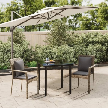 Set mobilier de grădină cu perne, 3 piese, negru/gri, poliratan - Img 1