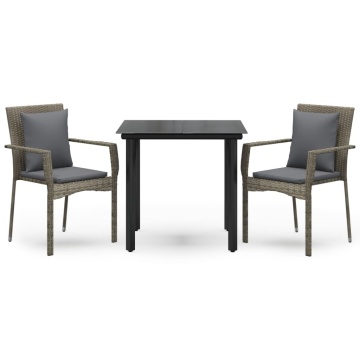 Set mobilier de grădină cu perne, 3 piese, negru/gri, poliratan - Img 2