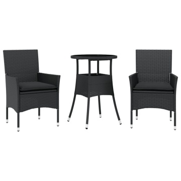 Set mobilier de grădină cu perne 3 piese negru poliratan&sticlă - Img 2