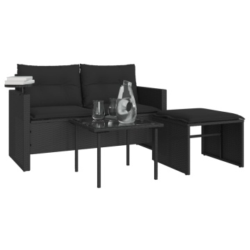 Set mobilier de grădină cu perne, 3 piese, negru, poliratan - Img 4