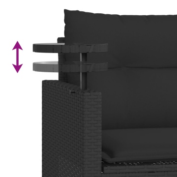 Set mobilier de grădină cu perne, 3 piese, negru, poliratan - Img 7