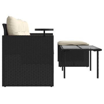 Set mobilier de grădină cu perne, 3 piese, negru, poliratan - Img 5