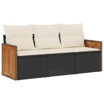 Set mobilier de grădină cu perne, 3 piese, negru, poliratan - Img 2