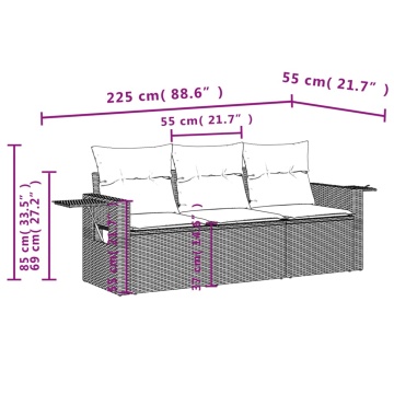 Set mobilier de grădină cu perne, 3 piese, negru, poliratan - Img 6