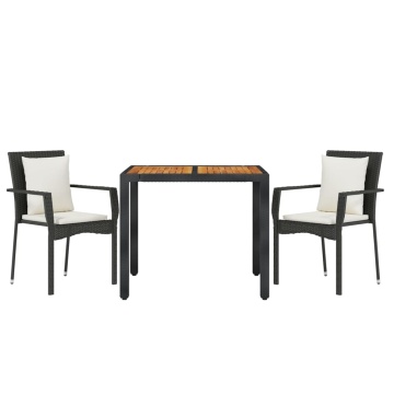 Set mobilier de grădină cu perne, 3 piese, negru, poliratan - Img 3