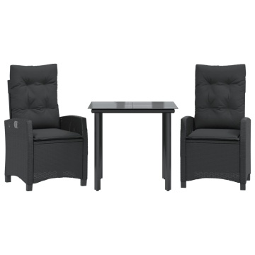 Set mobilier de grădină cu perne, 3 piese, negru, poliratan - Img 2
