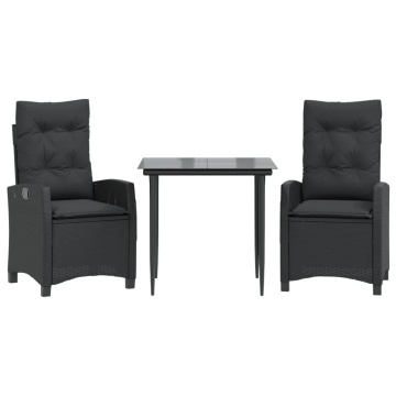 Set mobilier de grădină cu perne, 3 piese, negru, poliratan - Img 2
