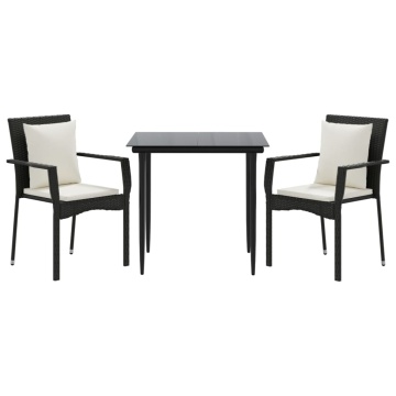 Set mobilier de grădină cu perne, 3 piese, negru, poliratan - Img 3