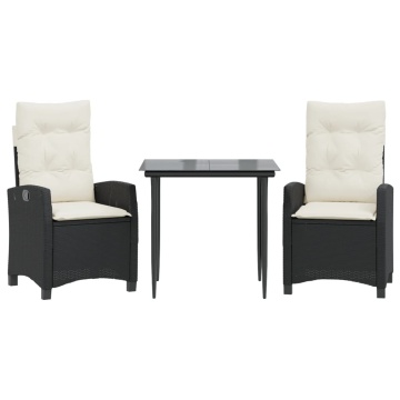 Set mobilier de grădină cu perne, 3 piese, negru, poliratan - Img 2