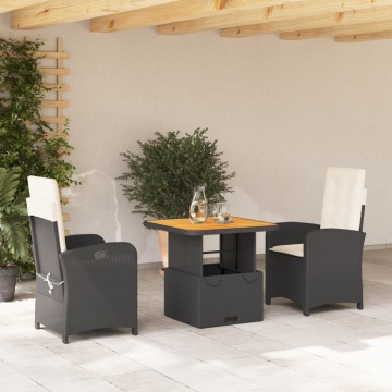Set mobilier de grădină cu perne, 3 piese, negru, poliratan - Img 1