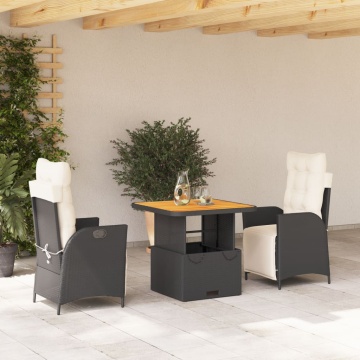 Set mobilier de grădină cu perne, 3 piese, negru, poliratan - Img 1
