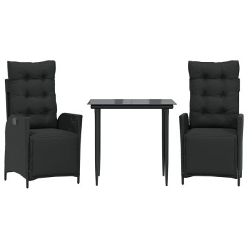 Set mobilier de grădină cu perne, 3 piese, negru, poliratan - Img 2