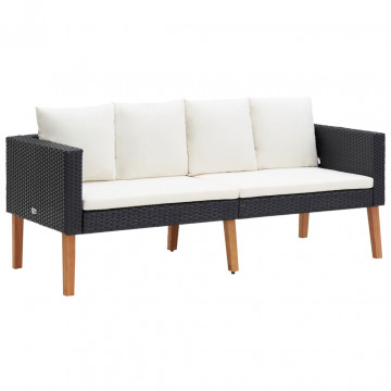 Set mobilier de grădină cu perne, 3 piese, negru, poliratan - Img 4