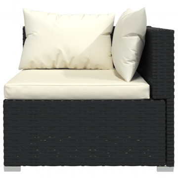 Set mobilier de grădină cu perne, 3 piese, negru, poliratan - Img 5