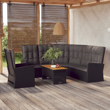 Set mobilier de grădină cu perne, 3 piese, negru, poliratan - Img 1