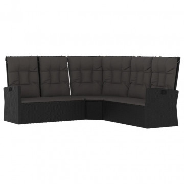 Set mobilier de grădină cu perne, 3 piese, negru, poliratan - Img 8